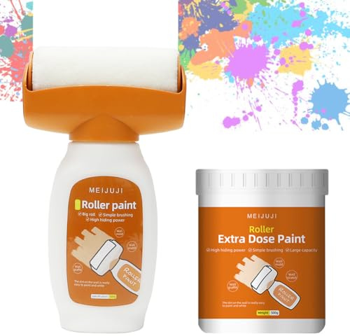 Pintura para retoques de pared color blanco, 1000 g, rodillo 2 en 1 para reparación, rodillo con pasta de reparación, pintura de graffiti