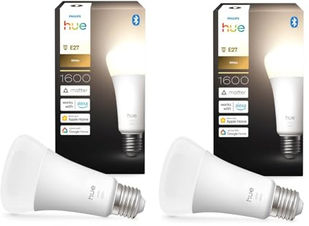 Philips Hue Bundle – 2 x weiße 1600 A67 E27 Smart-Leuchtmittel, extra helle dimmbare LED, intelligente Beleuchtung, App- und Sprachsteuerung, funktioniert mit Alexa, Google Home und Apple HomeKit