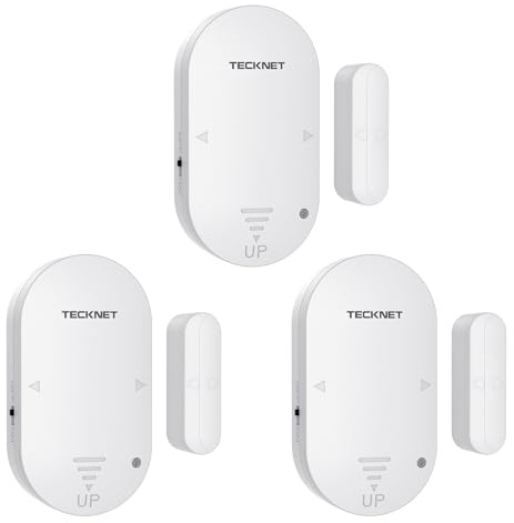 TECKNET Alarme de porte, de fenêtre anti-effraction, capteur de fenêtre bidirectionnel sans fil, alarme 2 en 1 et sonnette, volume à 3 niveaux, capteur de porte pour maison, magasin, bureau et