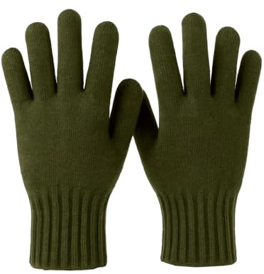 CLASSE77 - Guanti invernali in maglia in puro cachemire da uomo - Artigianali - Made in Italy (Verde militare)