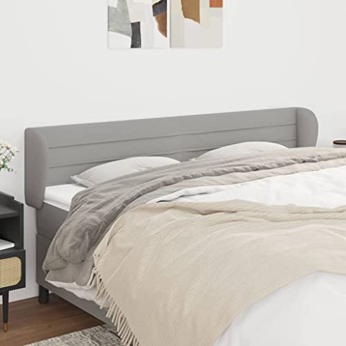 QJBSAVVA Kopfteil 203×23×78/88 cm，Hellgrau Höhenverstellbares Lärchenholz-Polyester Wandkissen für 180-200 cm Betten