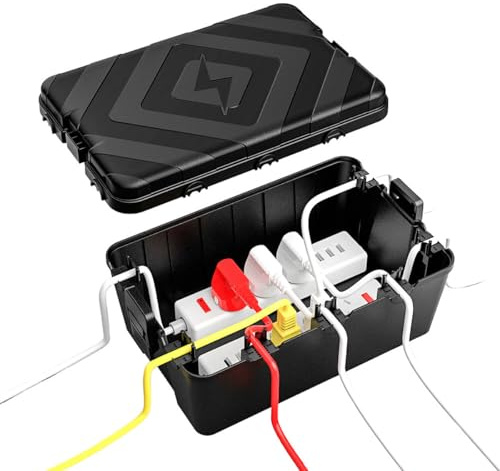VNLCPX Kabelbox Wasserdicht IP54, Elektrobox Wasserdicht Aussen, Wetterfester Elektrischer Anschlusskasten für Schutz Von Zeitschaltuhren und Verlängerungskabeln, Schwarz, 32 x 21 x 13 cm