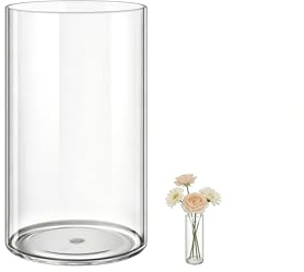 MELEJIA Vasi in Acrilico Rotondo Trasparente, Vaso Indistruttibile Leggero - Diametro 10cm x Altezza 20cm, Vasi Trasparente Resistente per Fiori Freschi/Finti, Decorazione Interna/Esternea