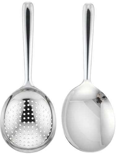 Juego de cucharas ranuradas para servir, 2 piezas, cucharas de cocina grandes de acero inoxidable para buffet, catering, fiestas, ensalada, pasta, utensilios para servir cocina