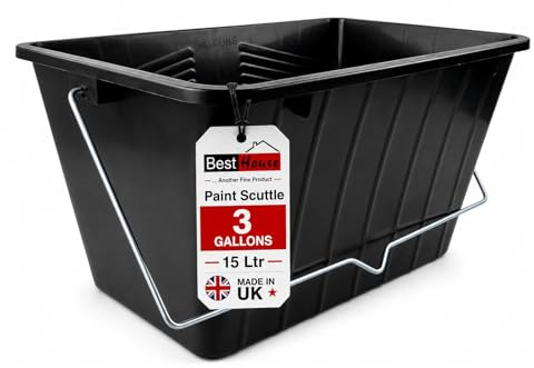 BH | 15L Black Paint Scuttle with Metal Handle | 15 Litre (3 Gallon) | Pack of 1 | Large Plastic Paint Bucket for Rollers | Decorators Paint Container for Paint and Paste - By Best House