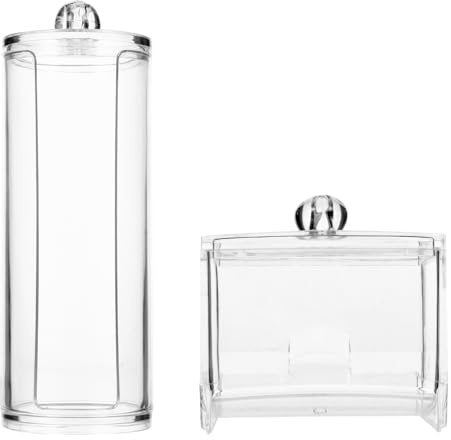 Uonlytech Caja Organizadora Transparente para Algodón 2 Piezas Tapa, Contenedor para Hisopos y Discos de Algodón, Almacenamiento Compacto para Tocador y Baño, Organizador de Maquillaje
