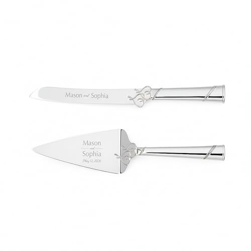 Lenox True Love Silver Personalized Wedding Cake Cutting Set, Engraved Wedding Cake Knife and Server, Wedding Cake Cutter