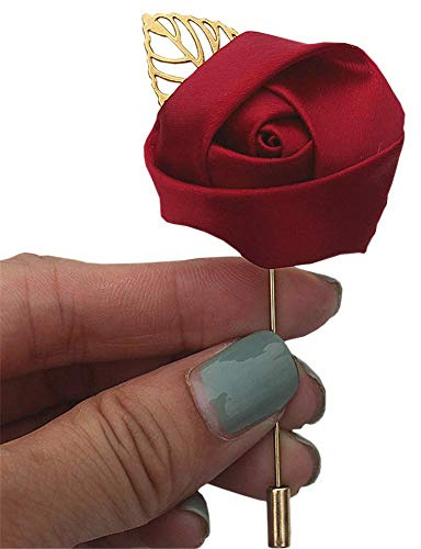 Fouriding Herren Reversnadel der Männer Handgemachte Kamelie Brosche Blumen boutonnière für Bräutigam Anzug Hochzeit (Weinrot, 4 Stück)