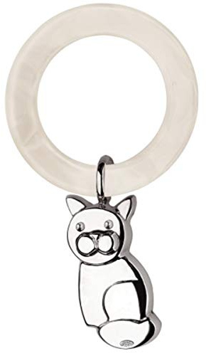SILBERKANNE babyrassel barnrassel slät katt 10 cm 925 silver i högklassigt hantverk
