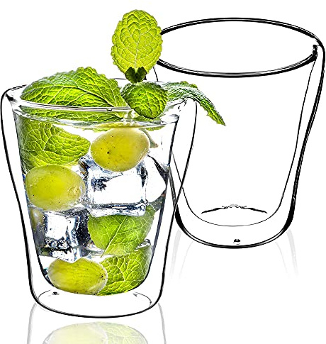 KADAX Dubbelväggiga glas, set, 250 ml, termiska glas av borosilikatglas, dricksglas för te, kaffe, cappuccino, vatten, juice, iste, kaffeglas (fågel, 2)