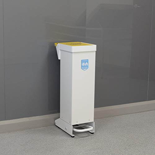 Display Boards Direct Medical Eco Sackholder Healthcare Clinical Waste Bin 28 Litres Foot Pedal Yellow Flush Steel Top