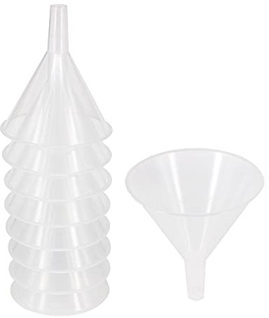 YBCPACK 8 Pack 12cm Multi-Purpose Plastic Funnels with Long Spout ，Food Grade Plastic Funnels Great for Transferring Water, Juice, Beer，Detergent, transmission oil，Ingredients and Powder