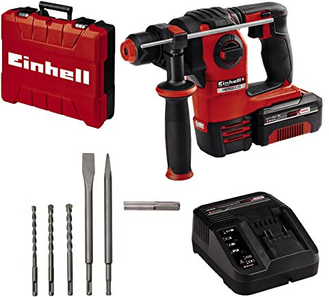 Einhell Akku-Bohrhammer HEROCCO Kit +5 (1x3,0Ah) Power X-Change (Li-Ion, 18V, 2.2 Joule, 18 Nm, SDS-Plus, inkl. 3,0 Ah-Akku, Ladegerät, 3 Bohrer, Flachmeißel, Spitzmeißel, inkl. E-Box)