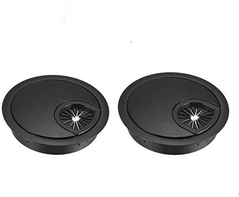 2 Pack Desk Grommet Kit Zinc Alloy Computer Desktop Grommets Wire Organizers Table Cable Cord Round Hole Cover for Home and Office (Ø60mm（2-3/8 Inch）, Flat Black)