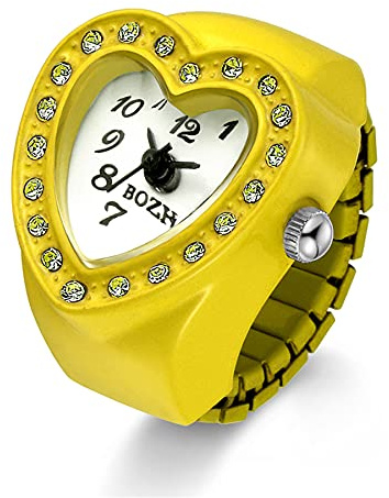 JewelryWe Damen Ringuhr Fingeruhr Analog Quarzuhr Elastisch Herz Ring Uhr Uhrenring für Mädchen Schwarz Weiß Rot Rosa