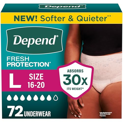 Depend Fresh Protection Adult Diapers, Incontinence & Postpartum Bladder Leak Underwear for Women, Disposable, Maximum, Large, Blush, 72 Count (2 Packs of 36), Packaging May Vary