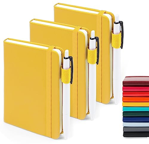 feela 3 Carnet de Notes de Poche A6 avec 3 Stylos Noirs, Page Lignée, Petit Carnet de Poche à Couverture Rigide avec Porte-Stylo, Bloc Note A6 pour Bureau Ecole pour Notes Plans, 9 x 14 cm, Jaune