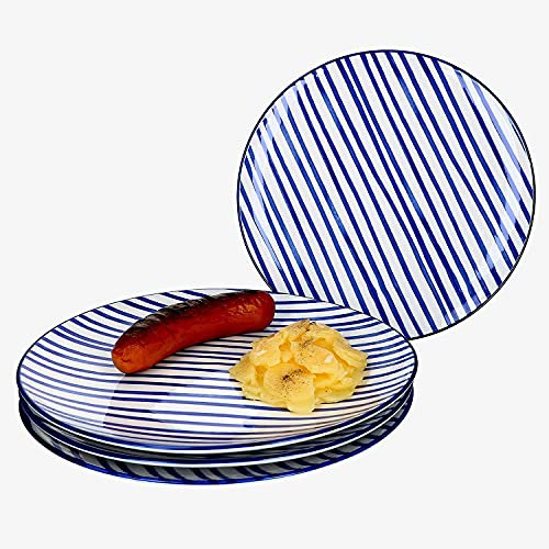 Ritzenhoff & Breker 4-teiliges Teller-Set Streifen Seaside I Speiseteller-Set für 4 Personen I Flache Essteller mit Streifen-Dekor I Hochwertiges Geschirrset I 4 Porzellanteller Ø 27 cm