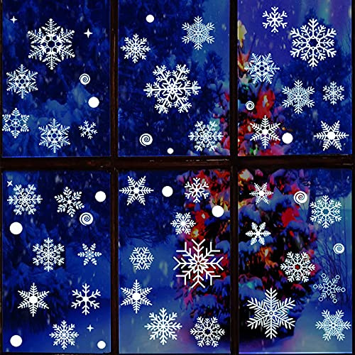 Snöflinga fönsterbilder juldekorationer, 125 st återanvändbara dubbelsidiga bild-fönsterklistermärken, gör-det-själv statisk vit PVC julfönster-klistermärke-dekoration