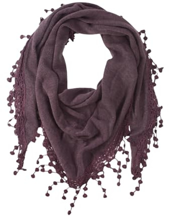 fashionchimp damhalsduk med dekorativa tofsar och mönster mix broderi, franshalsduk, triangelduk, Stickad aubergine, one size