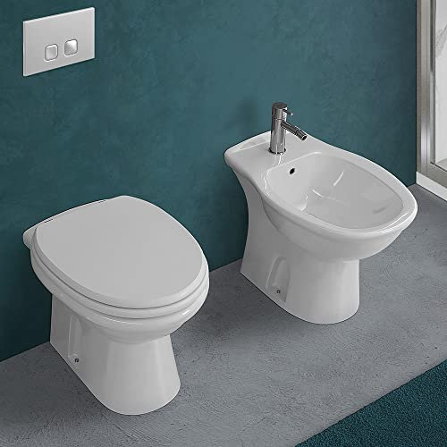 Inbagno Coppia di Sanitari Tradizionali WC + Copriwater con Chiusura rallentata Soft Close e Bidet Karla