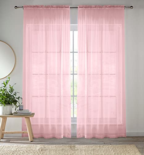 Enhanced Living Pink Voile Curtains for Living Room Panel Pair - 57 Wide x 90 Drop - Plain Woven Slot Top Sheer Curtains (57x90) 145x229cm