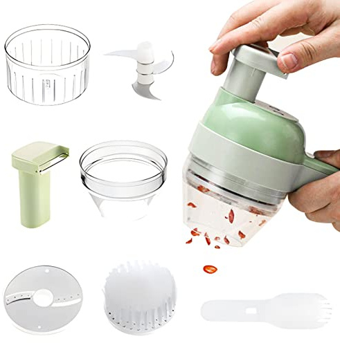 4 In 1 Handheld Elektrischer Gemüseschneider, Zerkleinerer Küche Elektrisch, Multizerkleinerer Gemüsezerkleinerer Knoblauchzerkleinerer Für Knoblauch, Zwiebeln, Gemüse, Fleisch, Hackfleisch, Püree