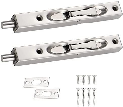 Jetisva 2pcs 6 Inch Door Flush Bolt Latch Lock Stainless Steel Sliding Bolt Lock Concealed Lever Action French Security Door Lock with Strike Screws for Internal Doors French Bathroom Wardrobe Cabinet