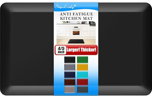 4/5 Inch Thick Kitchen Mat - Cushioned Anti Fatigue Mats for Kitchen Floor - Easy to Clean, Water Resistant, Non-Slip Kitchen Rug for Sink, Office, Kitchen (17''x24'' Black)