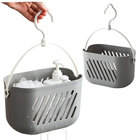 Rachlicy Shower Caddy Hanging Storage Baskets 2Pcs Shower Basket Plastic Storage Basket Bathroom Hanging Basket Toilet Plastic Small Storage Baske Portable Kitchen Organizer with Hook for Home Grey