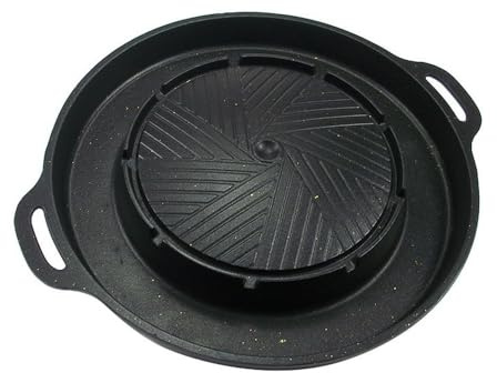 CHYIR Doppelgriff-Grillpfanne im Koreanischen Stil mit Antihaftbeschichtung aus Maifan-Stein, 34 cm Außendurchmesser, 22 cm Innendurchmesser, Perfekt für Outdoor- und Indoor-Grillen und Hot Pot