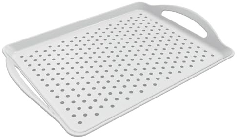 Plateaux de service rectangulaires en plastique antidérapant pour nourriture/boisson/thé (blanc, 42 x 29 cm)