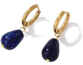 Edelstein Ohrringe Damen,Kleine Damen-Ohrhänger Mit Klassischem Goldenem Design & Tropfenanhänger Aus Lapislazuli – Elegant Und Elegant Zeitlos