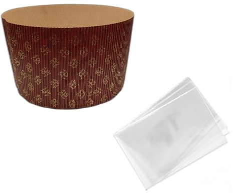 OPIROS Moldes para panettone alto rayado corrugado Moldes de papel para hornear, horno de levadura, dulces de Navidad (Pz. 5 moldes + unidades. 5 sobres, kg. 1