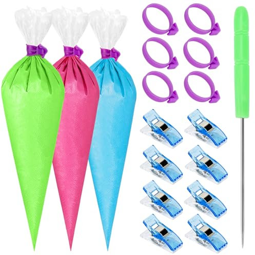 Juego de 116 mangas pasteleras, 100 bolsas de pastelería de 12 pulgadas, bolsas de glaseado, bolsas de decoración de pasteles, bolsas de decoración desechables con 6 lazos para bolsas, 8 clips y 2