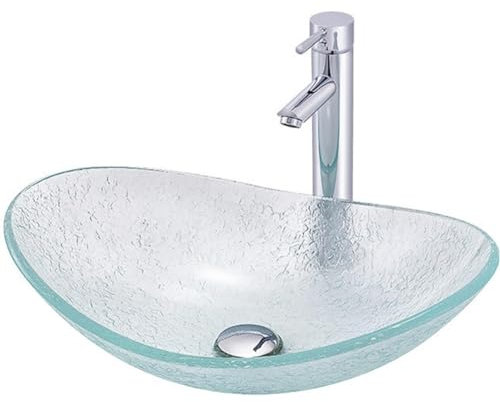 MegLob Badezimmergefäßspüle, Temperamentiertes Glas Arbeitsplatte Gefäßbecken, Künstlerisches Glaswaschbecken, Transparentes Ovales Arbeitsplattengefäß, 12 Mm Dicke, Einfache Style -Badezimmer,C