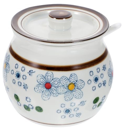 MAGICLULU Ceramic Sugar Bowl and Salt Dispenser Spoon 500ml Glazed Kitchen Sugar Jar and Coffee Container Porcelain Spice Holder for Home Cooking