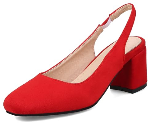 OALEEN Escarpins Femme Eté Petit Talon Bloc Bout Carré Bride Arrière Chaussures Ouverte Slingback Soirée Mariage Rouge 40