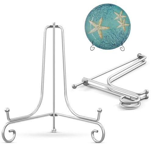 2 Stück Tellerhalter, Tellerständer for Display, silberfarbener Eisen-Ausstellungsständer, Metall-Staffelei-Ständer for Bilderrahmen, Kochbuchständer Tellerständer (Color : Silver, Size : 4inch)