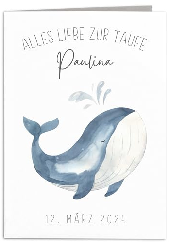 Taufkarte Mädchen Junge personalisiertes Taufgeschenk Wahl Karte Taufe Geschenk Klappkarte mit Umschlag 10,5 x 14,8 cm