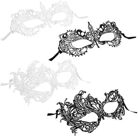 COMNICO 4 Stück Maskerade Maske Venezianische Maske Damen Nylonspitze Augenmaske Maskenball Kostüm für Halloween Karnevalspartys Karneval Dekorationen (Weiß + Schwarz)