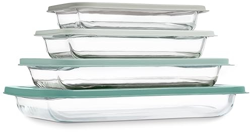 COOK WITH COLOR 8-Piece Deep Glass Baking Dish Set with Plastic Lids – Casserole and Food Storage Containers for Lasagna, Leftovers – Freezer-to-Oven, Microwave & Dishwasher Safe, Sage