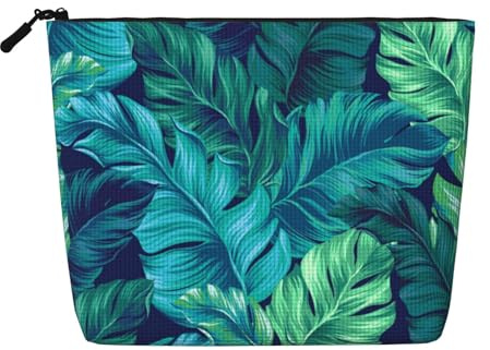 YFSGDLBN Tropical Palm Leaves Printed Fake Hemp Makeup Bag Daily Storage Bag Travel Cosmetic Bag