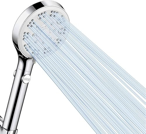 Duschkopf Wassersparender, Sparduschkopf, 5 Strahlarten Wassersparender Handbrause Mit Stoppfunktion, Duschbrause mit Antikalk-Funktion, Chrom