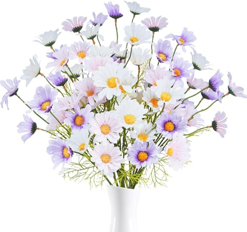 Fairblo 12 Pezzi Margherite Finte Fiori di Seta Fiori Finti Artificial | Bouquet di Fiore Piante Artificiali Margherite Tre Colori per Cimitero Vasi Matrimoni, Casa, Decorazioni
