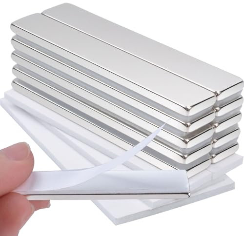 Aenienoe Neodymium Magnets Strong Bar 60x10x3mm Magnetic Strips Self Adhesive Rare Earth Magnet with Double-Sided Adhesive Flat Magnets Thin Strong for Fridge Kitchen Craft Storage 10Pack