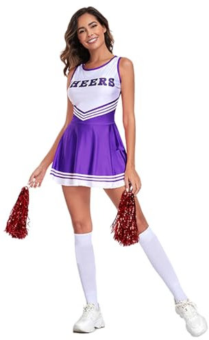 Generisch cheerleading, Cheerleader Kostüm Damen Party mit Pompons Halloween Kostüm High School Cheerleader Kostüm Sexy Faschingskostüme Damen Blau Rennfahrer Kostüm Karneval Kostüm