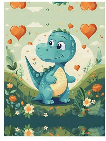 WZYCWB Dekorative Kinderdecke (127 x 101,6 cm), kleiner Dinosaurier in grünem Gras, Flanell-Geschenkdecke, Sofa, Bett, Wohnzimmer, Camping, Reisedecke,
