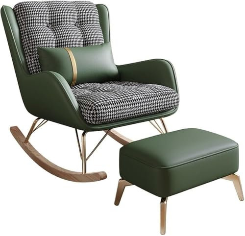 JIESOO Wohnzimmer-Schaukelstuhl Schaukelstuhl Mit Fußhocker Balkon-Entspannungsstuhl Moderner Weicher Schlafsessel, Schlafzimmer-Lounge-Wohnzimmer-Lesestuhl(Dark Green)