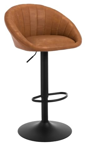 WOLTU Kökspall, justerbar höjdjusterbar barpall med ryggstöd och fotstöd, köksbänkpall, vintage PU, brun, BH429br-1